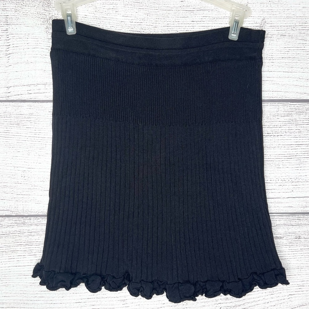 DKNY Black Lettuce Hem Rib Knit Mini Skirt Size Small